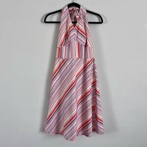 Ann Taylor Y2K Halter A-line Dress, Pink Striped, Size 4